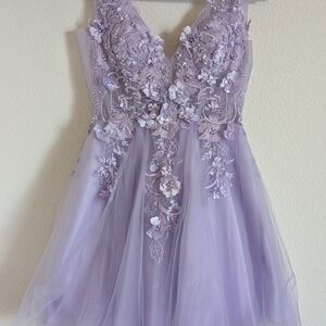 May Queen Couture 8 Lavender 3D Floral Tulle A-Line Prom Quince Dress